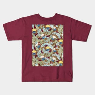 RAVENS,CICADAS,YELLOW WHITE THISTLES WITH GREEN LEAVES Art Nouveau Floral Pattern Kids T-Shirt